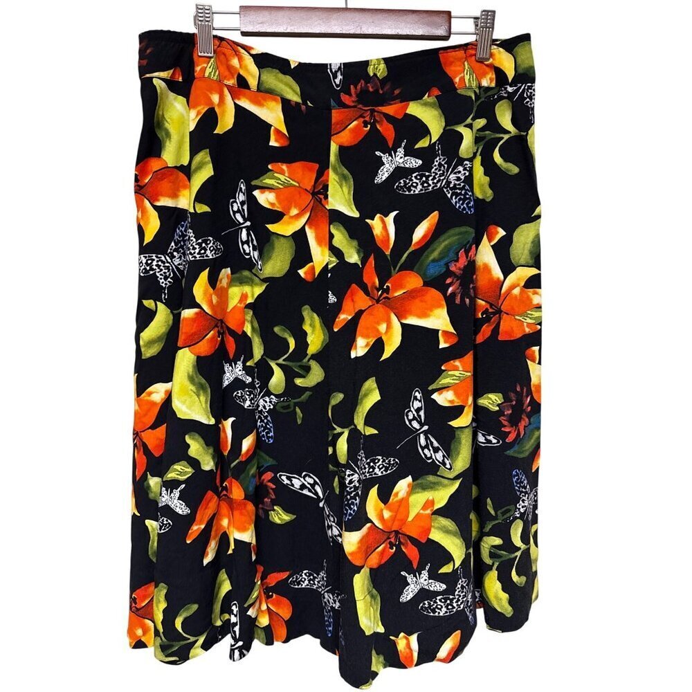 Soft Surroundings Women's Skirt Black Floral 100% Rayon Tropical Petite Large PL